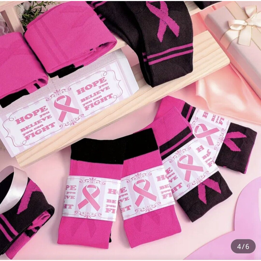 2 Pcs Pink Ribbon Socks Barbie Pink knee high neuropathy compression Socks - Picture 4 of 6